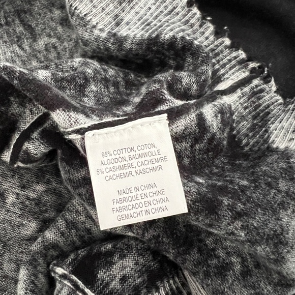 Minnie Rose Black Broken Heart Cotton Cashmere Frayed Short Sleeve Top Sweater - Picture 7 of 7